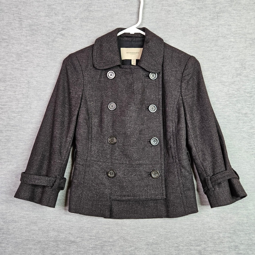 Burberry London Kids Wool Angora Pea Coat Charcoal Grey Slim Fit Size 2